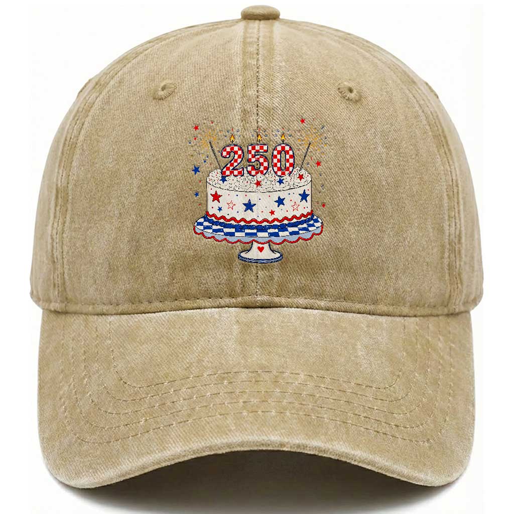 USA 250th Anniversary Birthday Cake Party Gift Washed Cotton Baseball Cap TS12 Print Your Wear