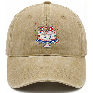 USA 250th Anniversary Birthday Cake Party Gift Washed Cotton Baseball Cap TS12 Print Your Wear