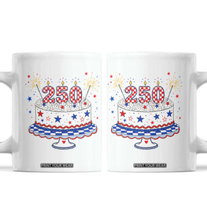 USA 250th Anniversary Birthday Cake Party Gift Coffee Mug TS12 White Print Your Wear