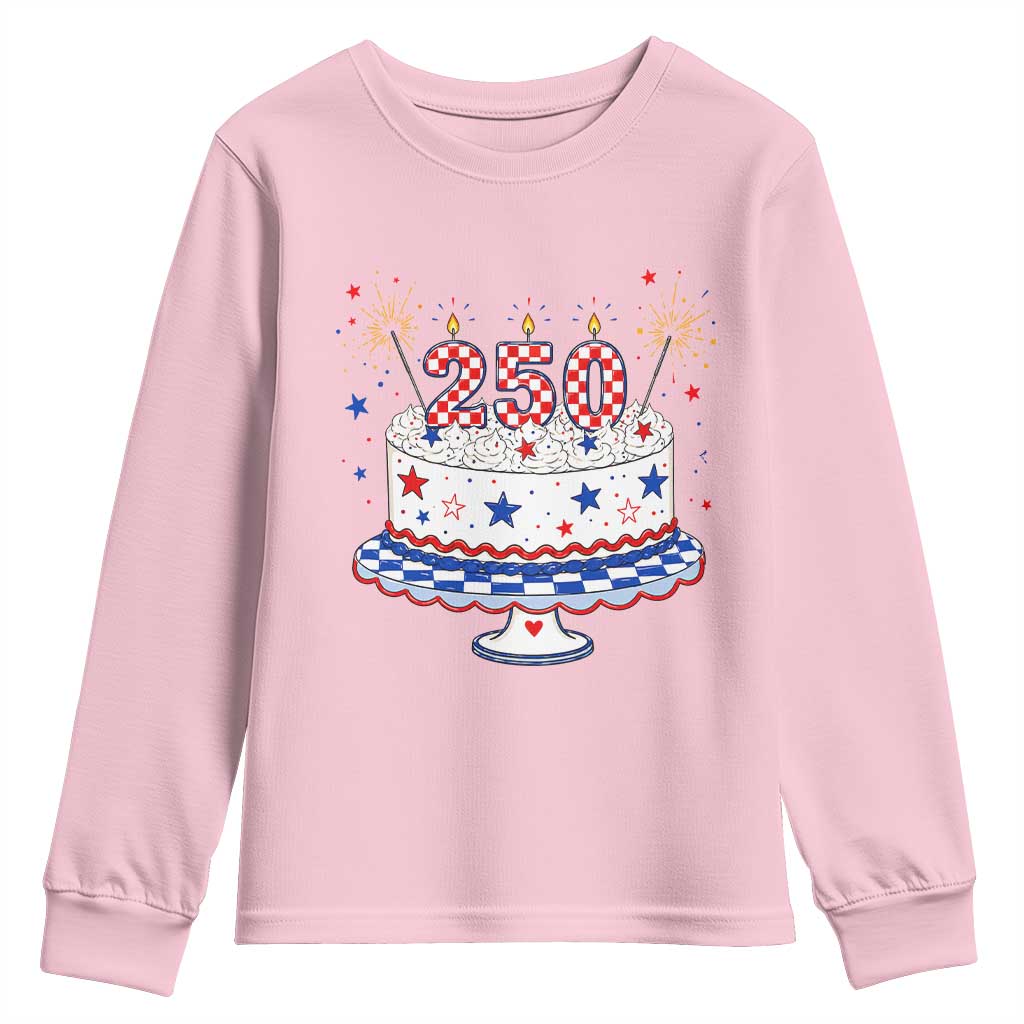 USA 250th Anniversary Birthday Cake Party Gift Youth Sweatshirt TS12 Light Pink Print Your Wear