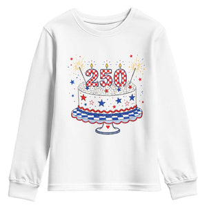USA 250th Anniversary Birthday Cake Party Gift Youth Sweatshirt TS12 White Print Your Wear