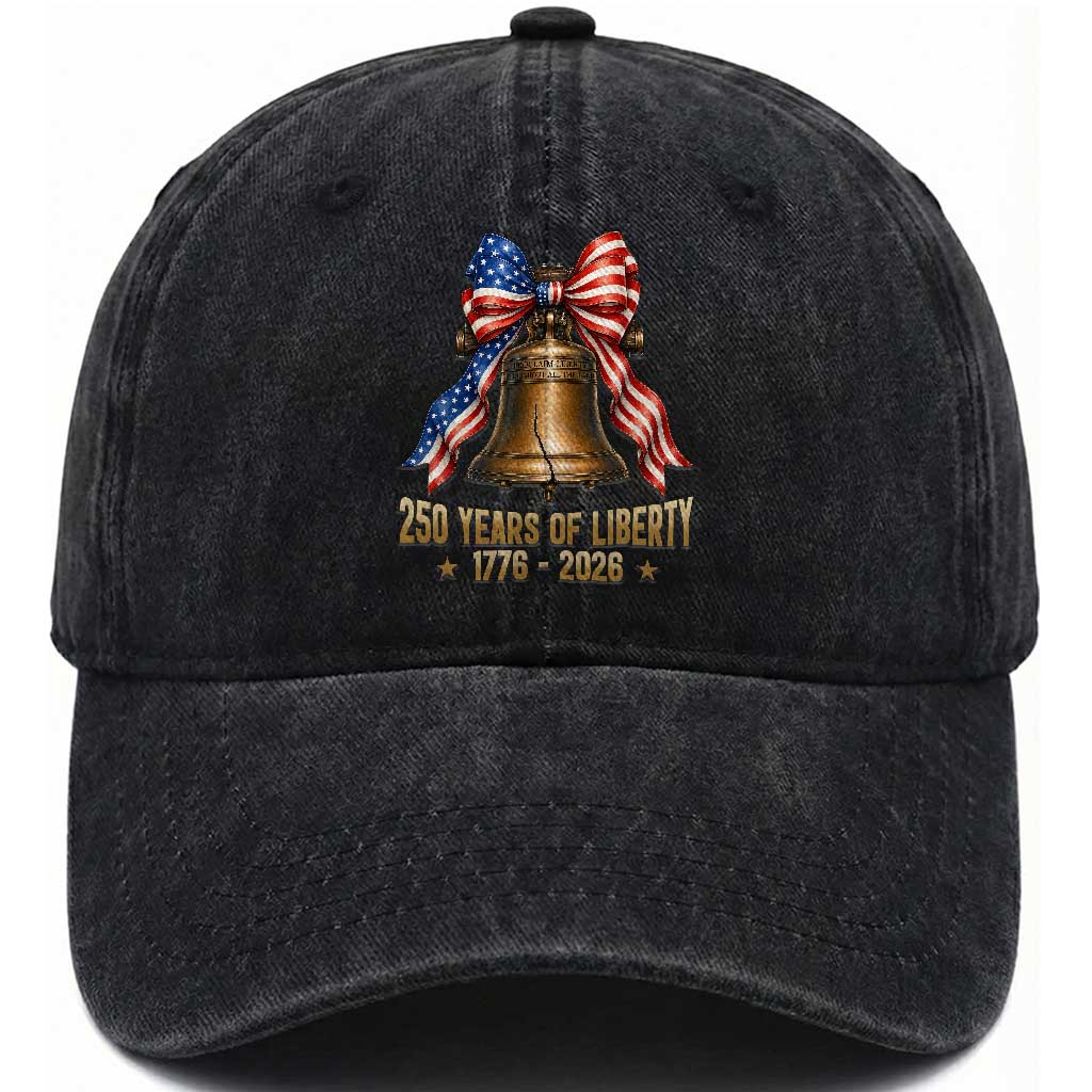 250 Years Of Liberty Washed Cotton Baseball Cap American Heritage Bell Graphic TS12 Print Your Wear