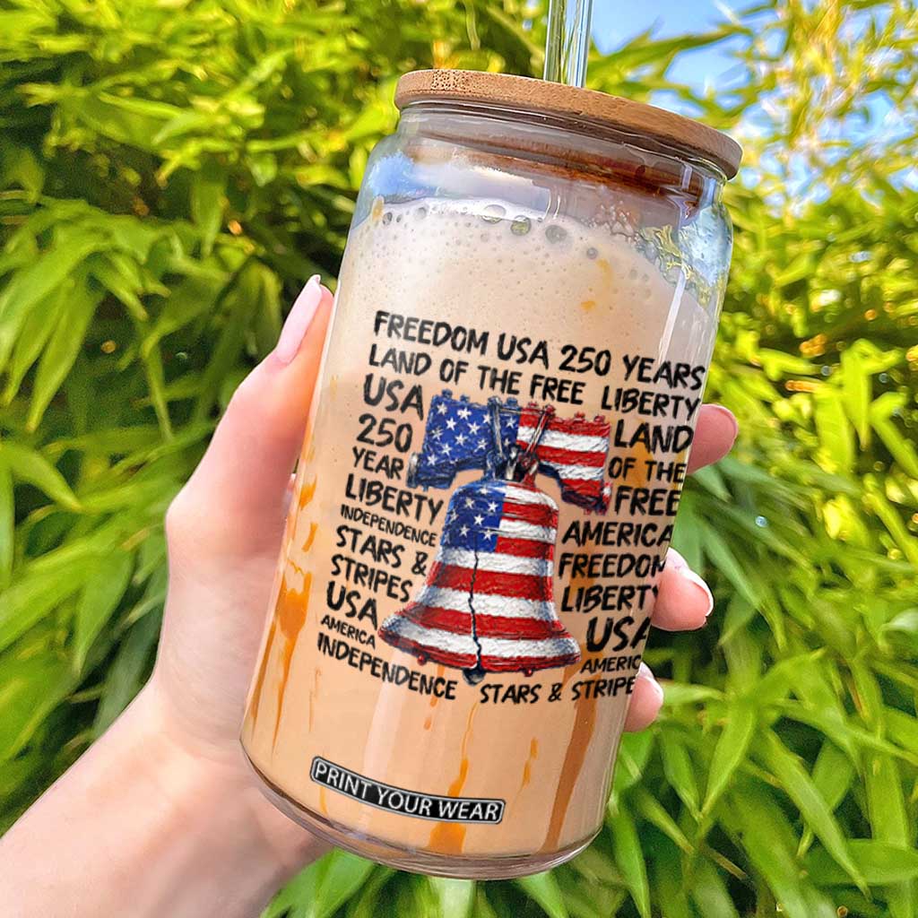 250 Years Of Freedom Glass Can Red White Blue Liberty Bell TS12 White Print Your Wear