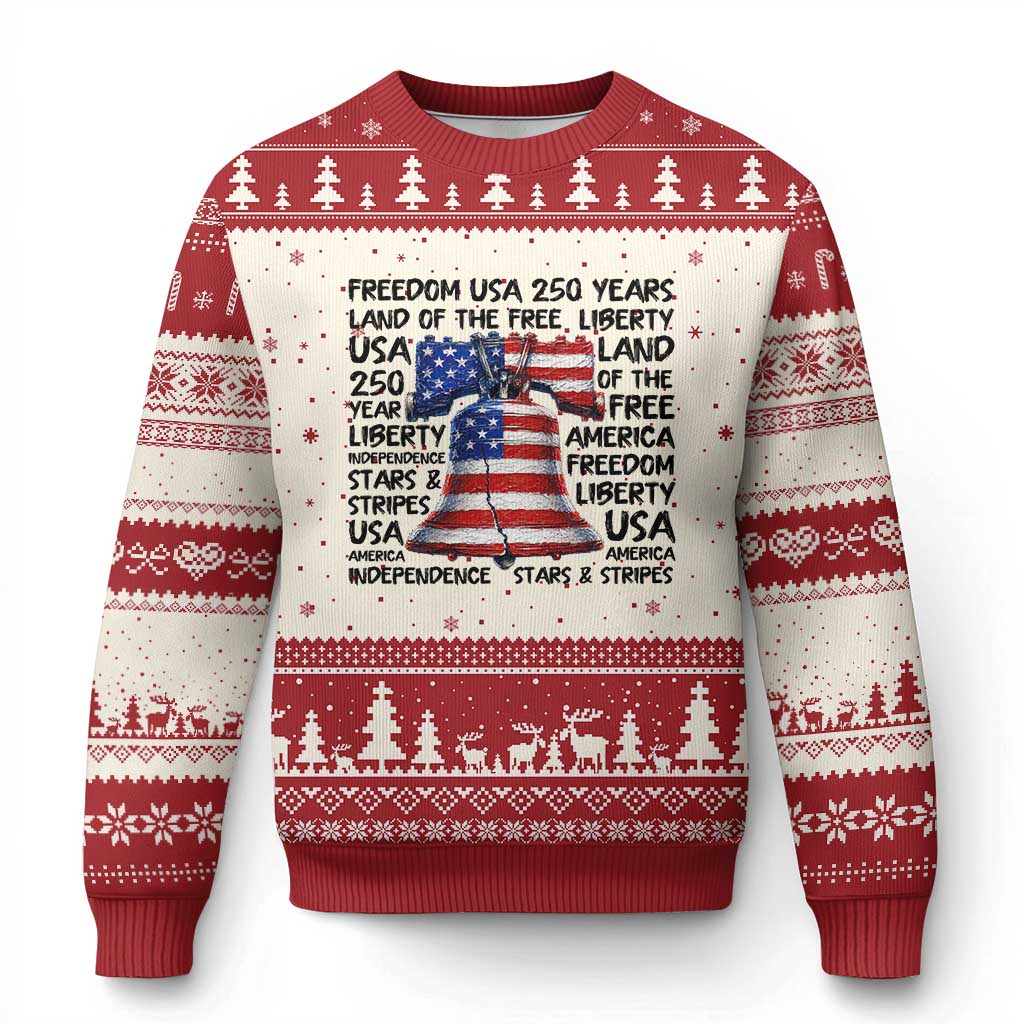 250 Years Of Freedom Ugly Christmas Sweater Red White Blue Liberty Bell TS12 Beige Red Print Your Wear