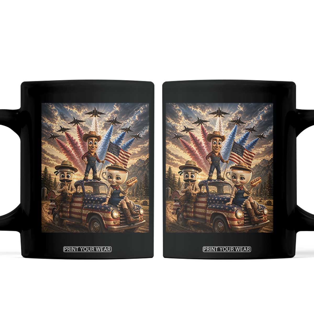 Patriotic Italian Brainrot Farmer Meme Coffee Mug Funny USA Freedom Jet Fighter Graphic TS12 Black Print Your Wear