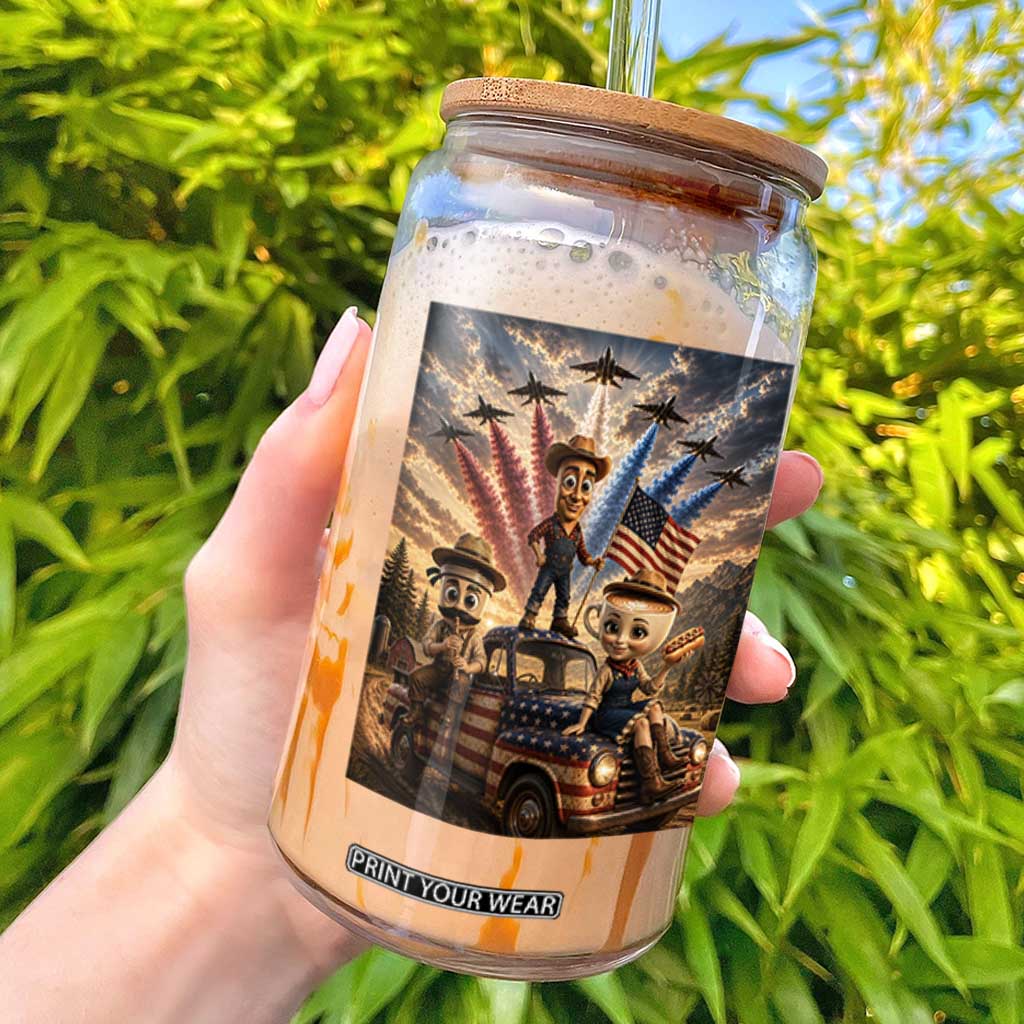 Patriotic Italian Brainrot Farmer Meme Glass Can Funny USA Freedom Jet Fighter Graphic TS12 Black Print Your Wear