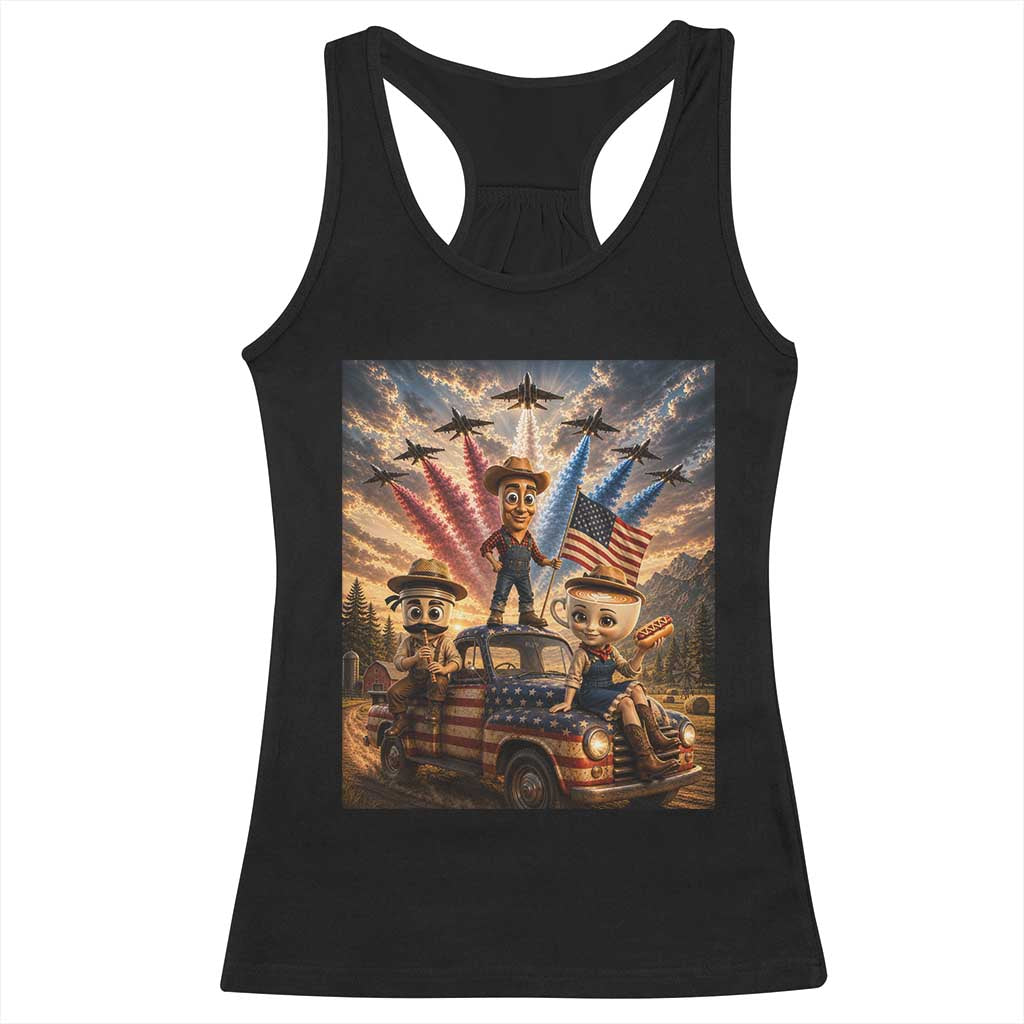 Patriotic Italian Brainrot Farmer Meme Racerback Tank Top Funny USA Freedom Jet Fighter Graphic TS12 Black Print Your Wear