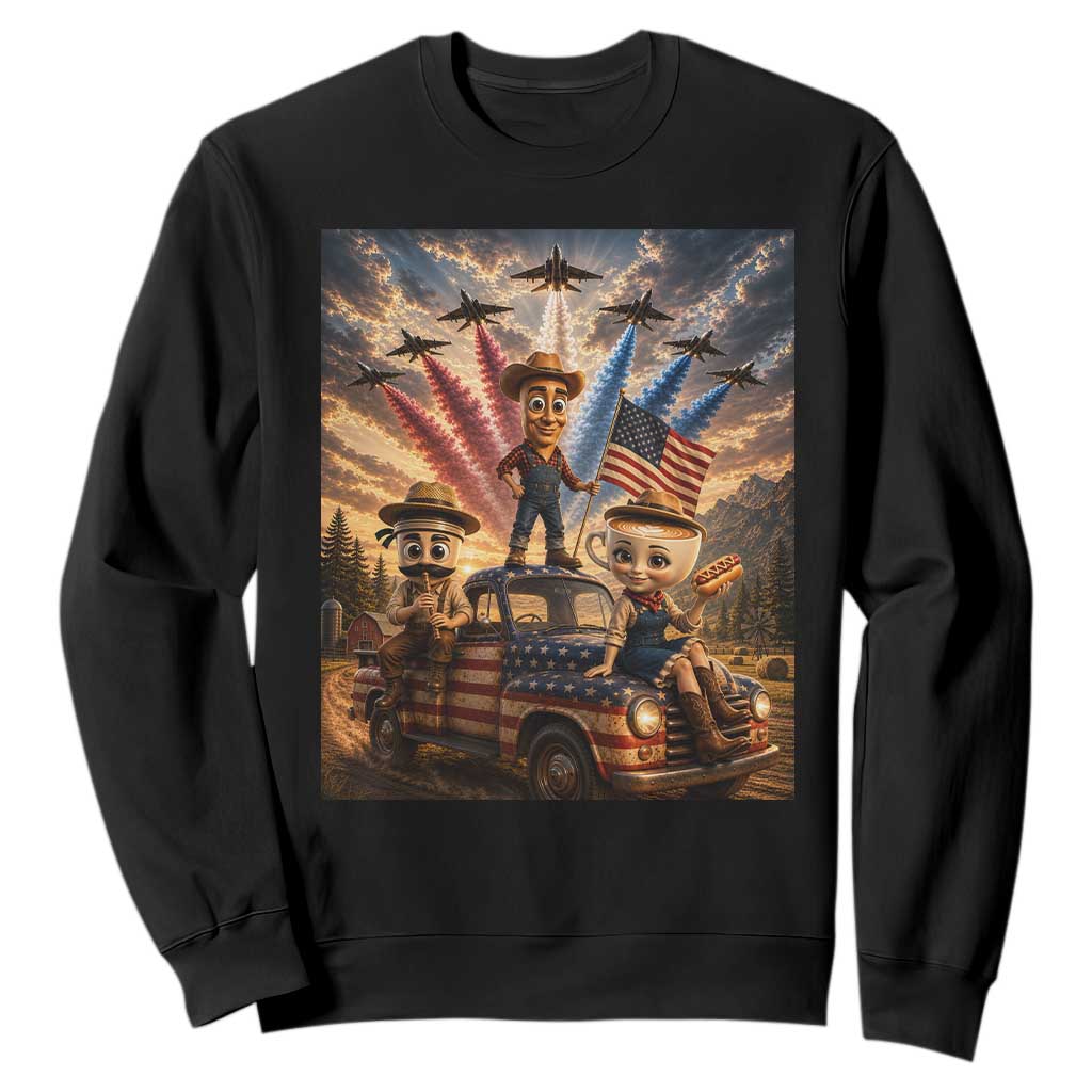Patriotic Italian Brainrot Farmer Meme Sweatshirt Funny USA Freedom Jet Fighter Graphic TS12 Black Print Your Wear