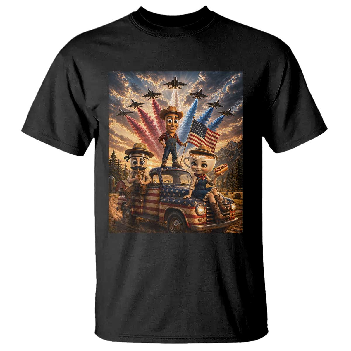 Patriotic Italian Brainrot Farmer Meme T Shirt Funny USA Freedom Jet Fighter Graphic TS12 Black Print Your Wear
