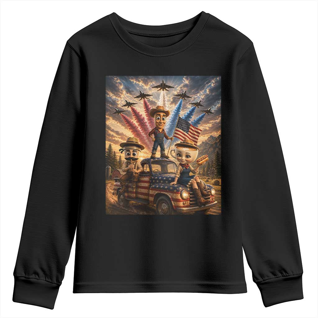 Patriotic Italian Brainrot Farmer Meme Youth Sweatshirt Funny USA Freedom Jet Fighter Graphic TS12 Black Print Your Wear