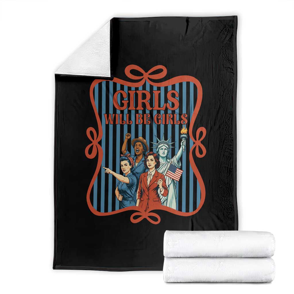 Red White Blue Feminist Pride Throw Blanket Girls Will Be Girls TS12 Black Print Your Wear