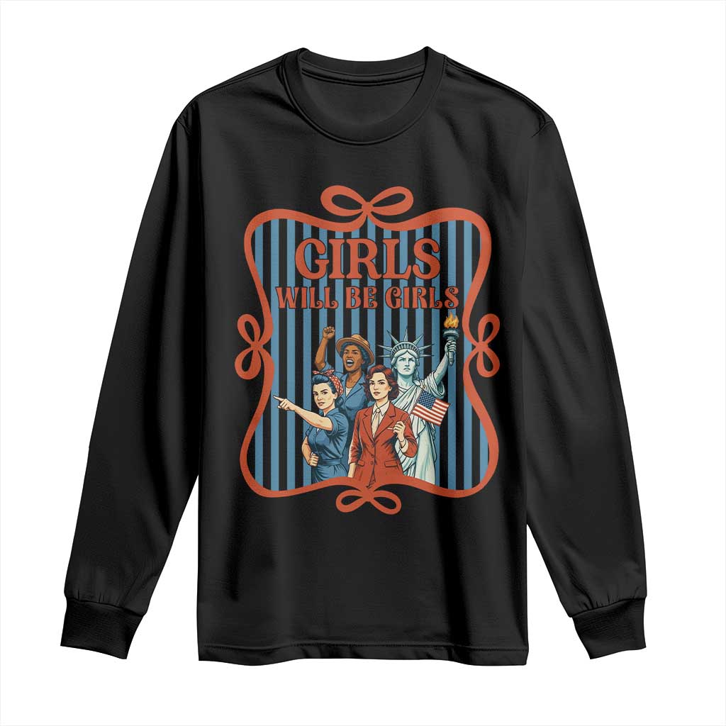 Red White Blue Feminist Pride Long Sleeve Shirt Girls Will Be Girls TS12 Black Print Your Wear