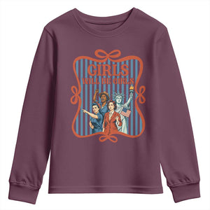 Red White Blue Feminist Pride Youth Sweatshirt Girls Will Be Girls TS12 Maroon Print Your Wear