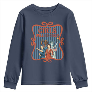 Red White Blue Feminist Pride Youth Sweatshirt Girls Will Be Girls TS12 Navy Print Your Wear