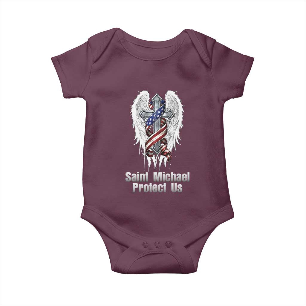 Saint Michael Protect Us American Christian Heritage Baby Onesie Catholic Faith Gift TS12 Maroon Print Your Wear