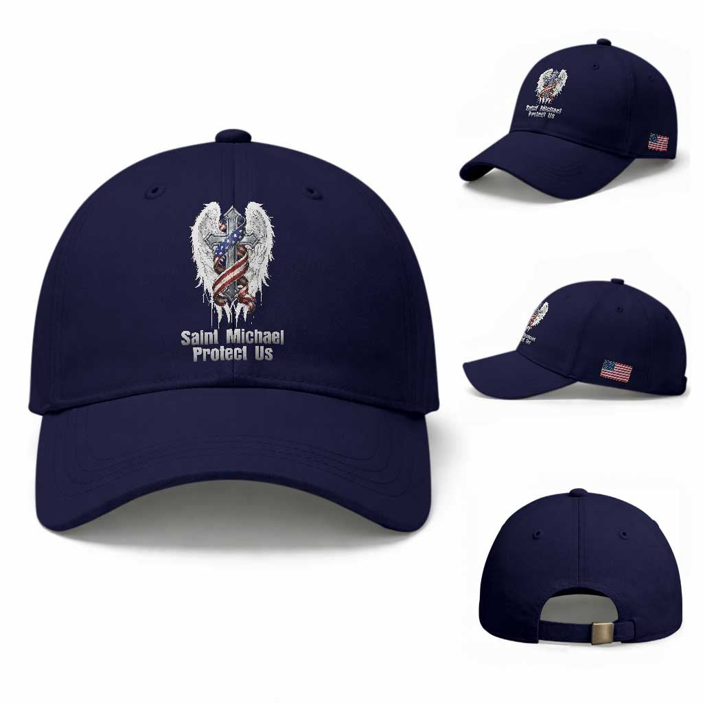 Saint Michael Protect Us American Christian Heritage Baseball Cap Catholic Faith Gift TS12 Baseball Cap Universal Fit Dark Blue Print Your Wear