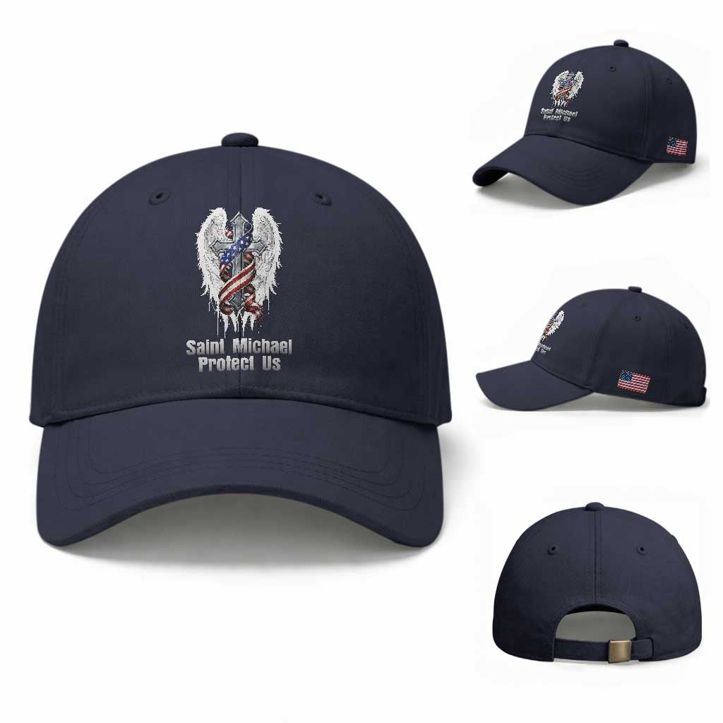 Saint Michael Protect Us American Christian Heritage Baseball Cap Catholic Faith Gift TS12 Baseball Cap Universal Fit Navy Print Your Wear