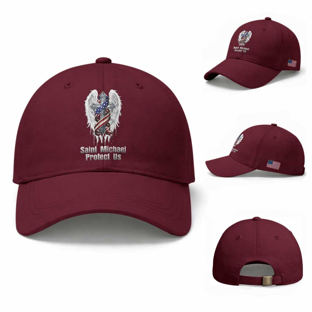 Saint Michael Protect Us American Christian Heritage Baseball Cap Catholic Faith Gift TS12 Baseball Cap Universal Fit Maroon Print Your Wear