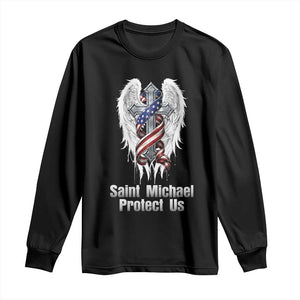 Saint Michael Protect Us American Christian Heritage Long Sleeve Shirt Catholic Faith Gift TS12 Black Print Your Wear