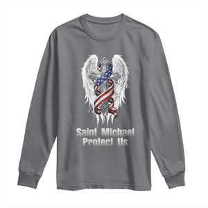 Saint Michael Protect Us American Christian Heritage Long Sleeve Shirt Catholic Faith Gift TS12 Charcoal Print Your Wear