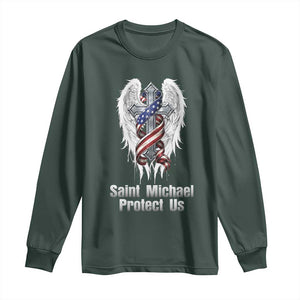 Saint Michael Protect Us American Christian Heritage Long Sleeve Shirt Catholic Faith Gift TS12 Dark Forest Green Print Your Wear