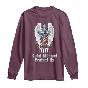 Saint Michael Protect Us American Christian Heritage Long Sleeve Shirt Catholic Faith Gift TS12 Maroon Print Your Wear