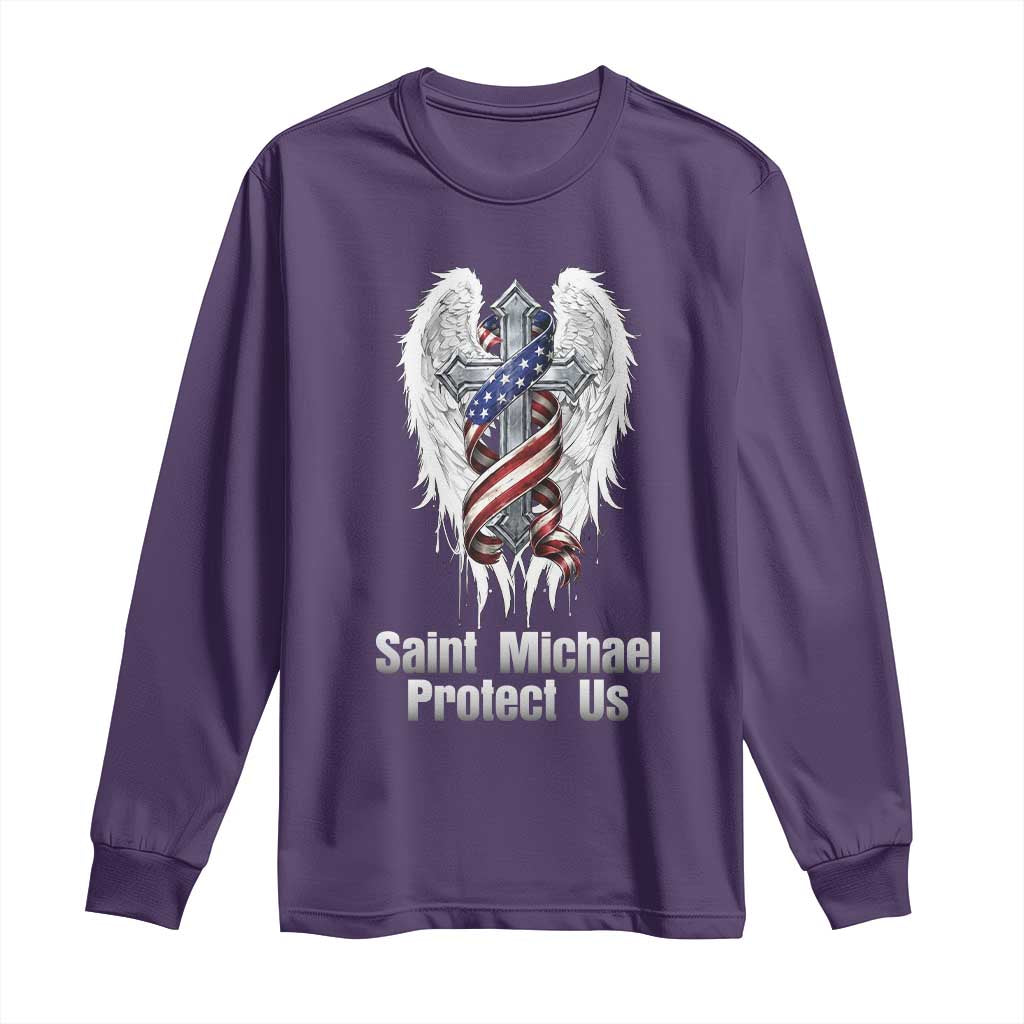 Saint Michael Protect Us American Christian Heritage Long Sleeve Shirt Catholic Faith Gift TS12 Purple Print Your Wear