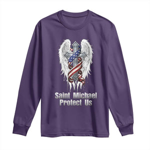 Saint Michael Protect Us American Christian Heritage Long Sleeve Shirt Catholic Faith Gift TS12 Purple Print Your Wear