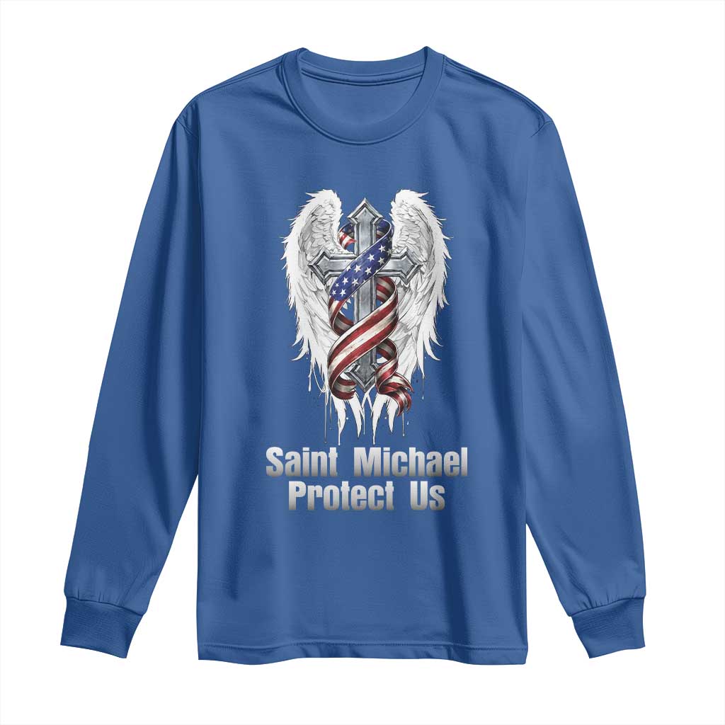 Saint Michael Protect Us American Christian Heritage Long Sleeve Shirt Catholic Faith Gift TS12 Royal Blue Print Your Wear