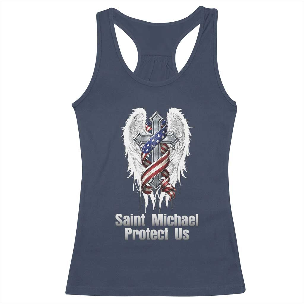 Saint Michael Protect Us American Christian Heritage Racerback Tank Top Catholic Faith Gift TS12 Navy Print Your Wear