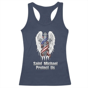Saint Michael Protect Us American Christian Heritage Racerback Tank Top Catholic Faith Gift TS12 Navy Print Your Wear
