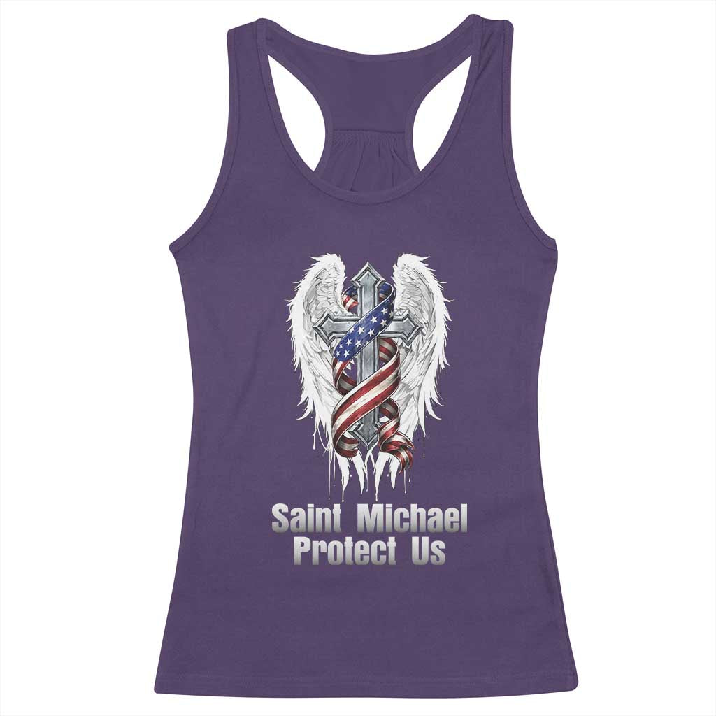 Saint Michael Protect Us American Christian Heritage Racerback Tank Top Catholic Faith Gift TS12 Purple Print Your Wear