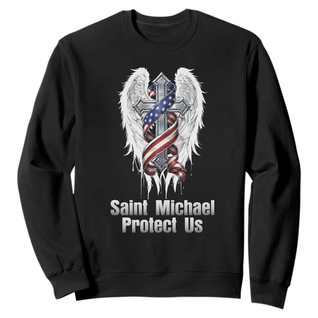 Saint Michael Protect Us American Christian Heritage Sweatshirt Catholic Faith Gift TS12 Black Print Your Wear
