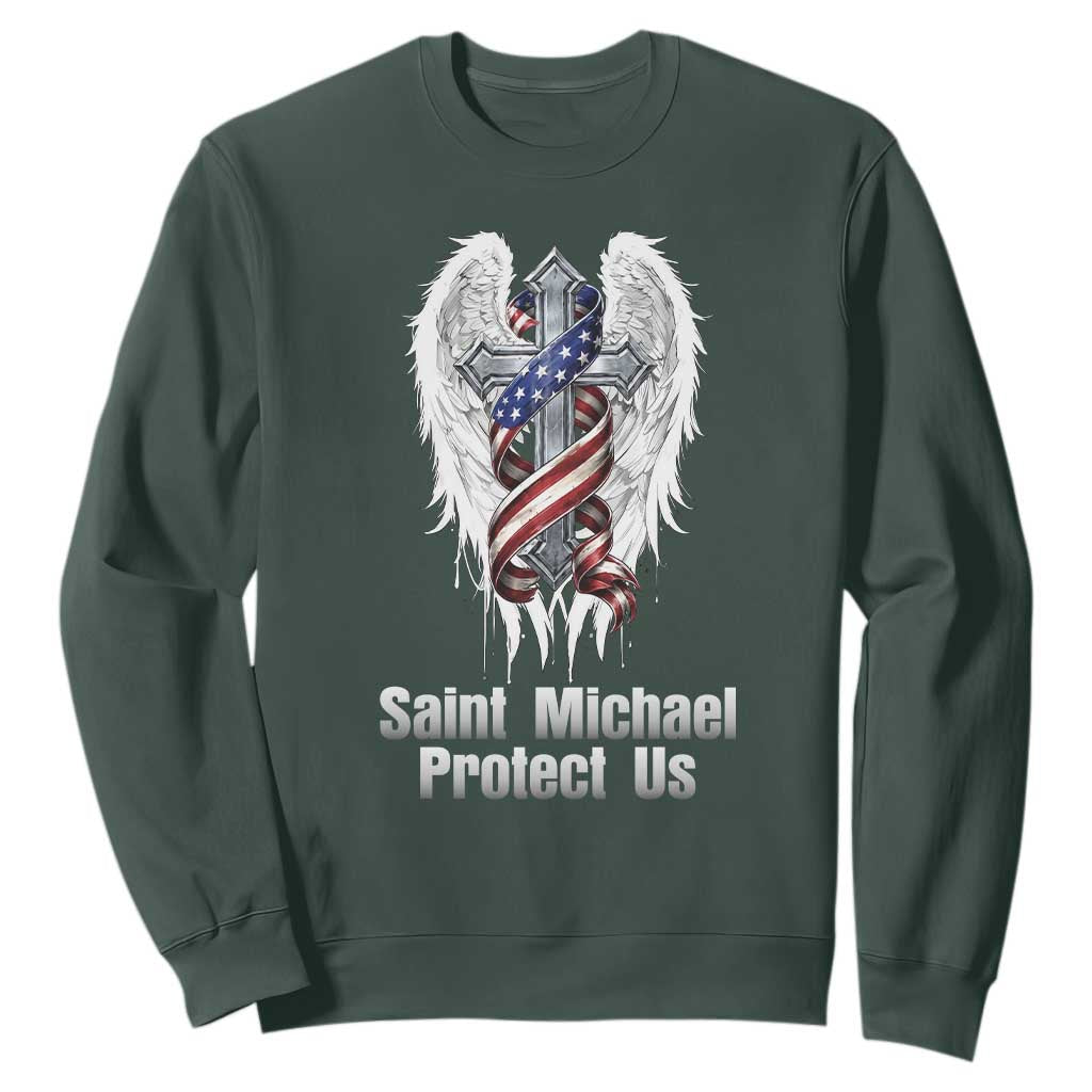 Saint Michael Protect Us American Christian Heritage Sweatshirt Catholic Faith Gift TS12 Dark Forest Green Print Your Wear