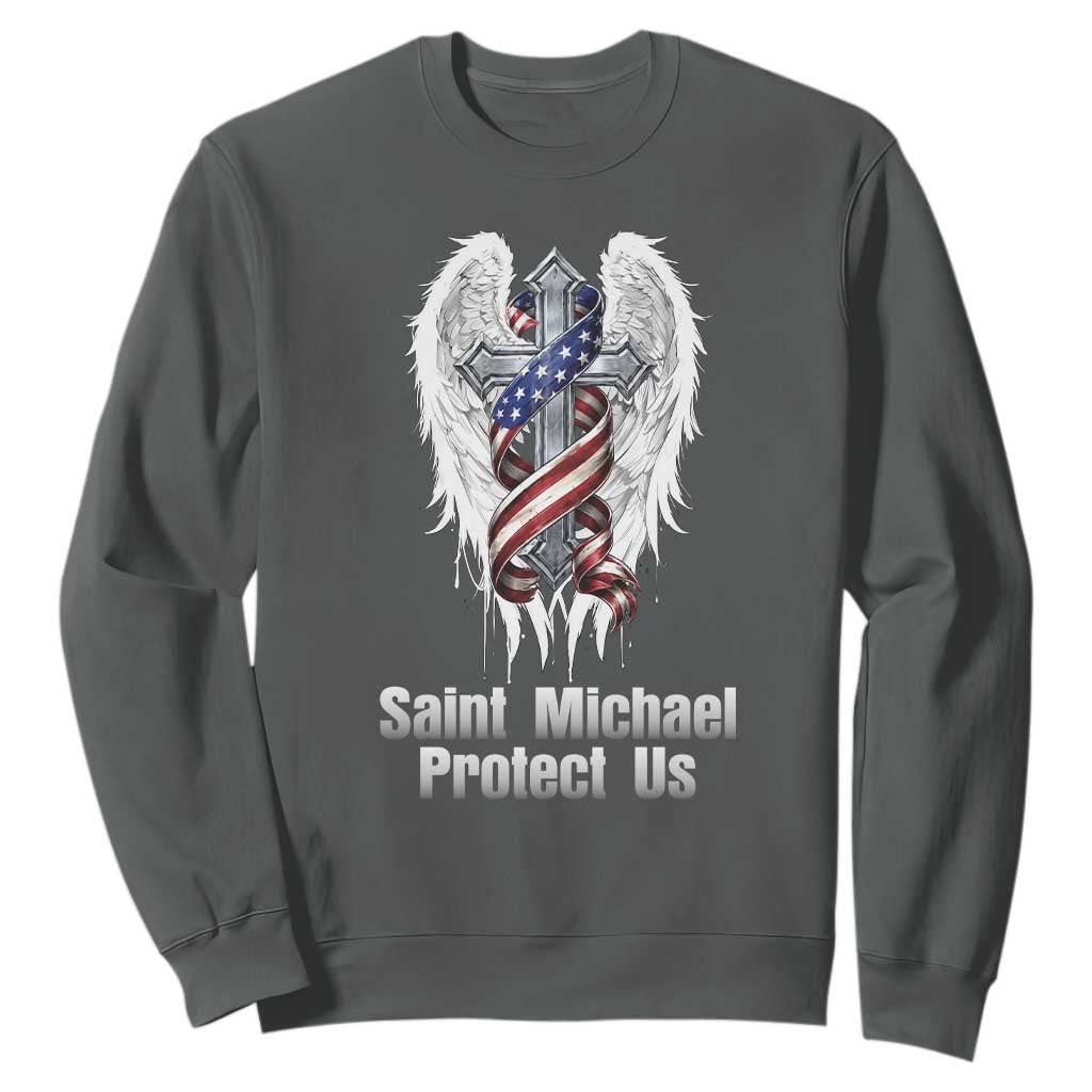 Saint Michael Protect Us American Christian Heritage Sweatshirt Catholic Faith Gift TS12 Dark Heather Print Your Wear