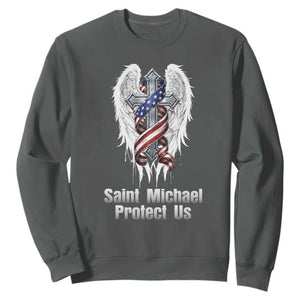 Saint Michael Protect Us American Christian Heritage Sweatshirt Catholic Faith Gift TS12 Dark Heather Print Your Wear