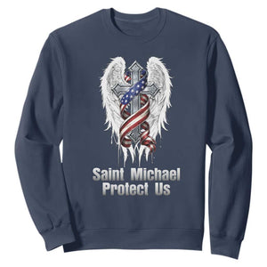 Saint Michael Protect Us American Christian Heritage Sweatshirt Catholic Faith Gift TS12 Navy Print Your Wear