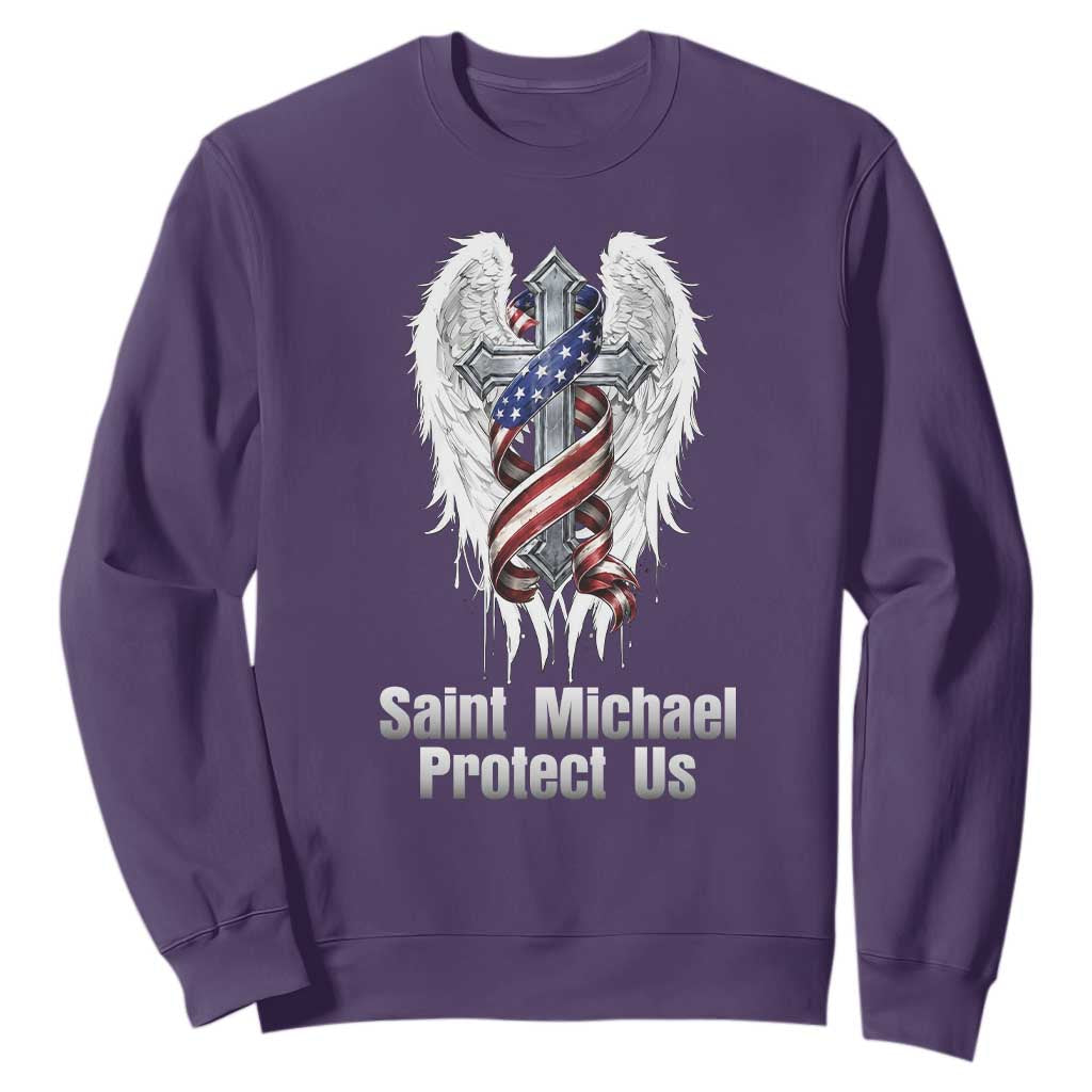 Saint Michael Protect Us American Christian Heritage Sweatshirt Catholic Faith Gift TS12 Purple Print Your Wear