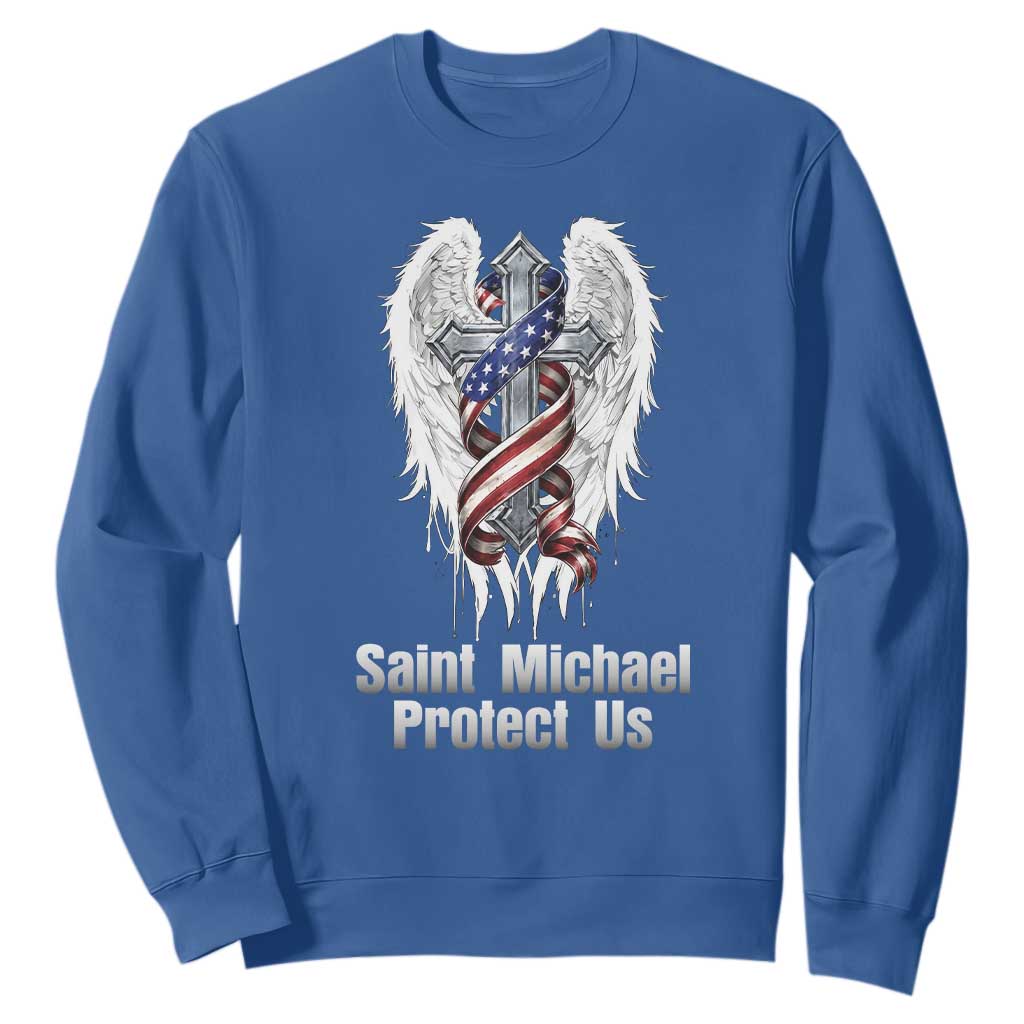 Saint Michael Protect Us American Christian Heritage Sweatshirt Catholic Faith Gift TS12 Royal Blue Print Your Wear