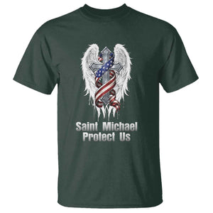 Saint Michael Protect Us American Christian Heritage T Shirt Catholic Faith Gift TS12 Dark Forest Green Print Your Wear