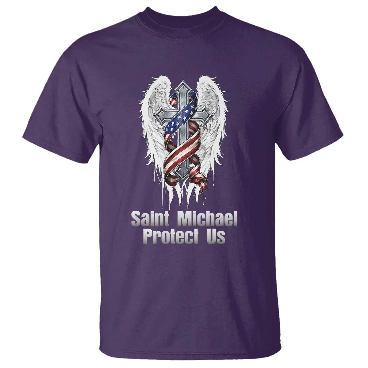 Saint Michael Protect Us American Christian Heritage T Shirt Catholic Faith Gift TS12 Purple Print Your Wear