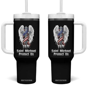 Saint Michael Protect Us American Christian Heritage Tumbler With Handle Catholic Faith Gift TS12 One Size: 40 oz Black Print Your Wear