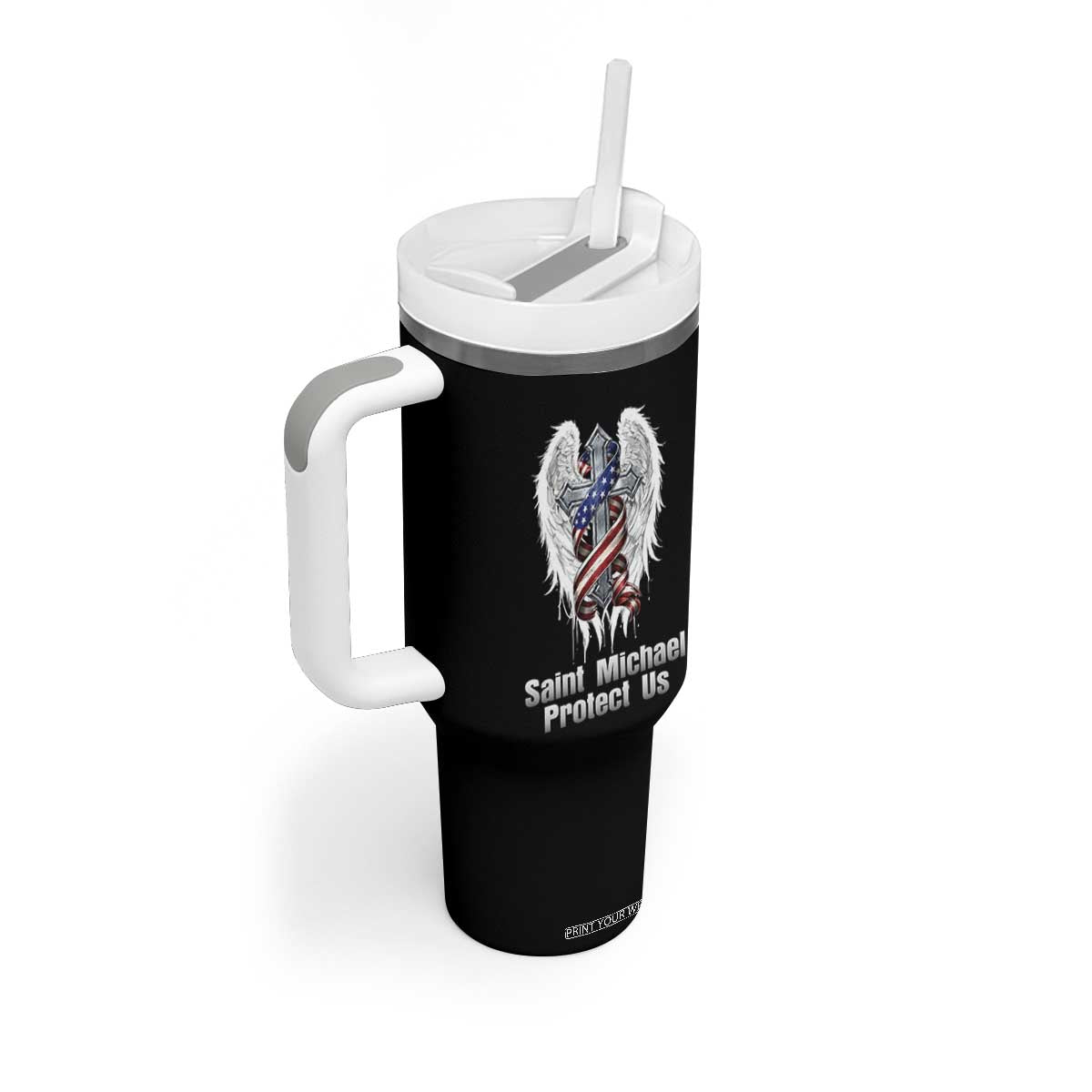 Saint Michael Protect Us American Christian Heritage Tumbler With Handle Catholic Faith Gift TS12 Print Your Wear