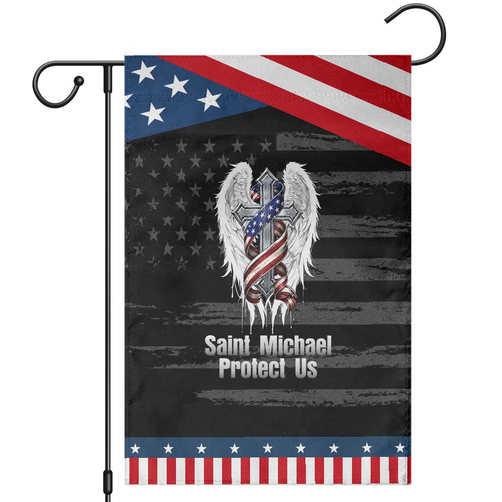 Saint Michael Protect Us American Christian Heritage Patriotic Garden Flag Catholic Faith Gift TS12 Distressed Black Blue Print Your Wear