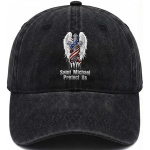 Saint Michael Protect Us American Christian Heritage Washed Cotton Baseball Cap Catholic Faith Gift TS12 Print Your Wear