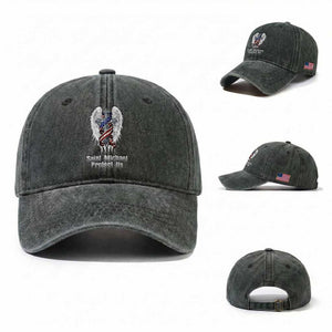 Saint Michael Protect Us American Christian Heritage Washed Cotton Baseball Cap Catholic Faith Gift TS12 Washed Cap Universal Fit Dark Green Print Your Wear