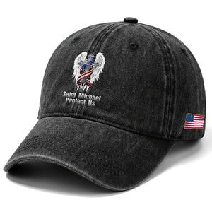Saint Michael Protect Us American Christian Heritage Washed Cotton Baseball Cap Catholic Faith Gift TS12 Print Your Wear