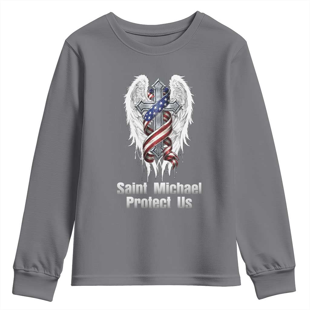 Saint Michael Protect Us American Christian Heritage Youth Sweatshirt Catholic Faith Gift TS12 Charcoal Print Your Wear