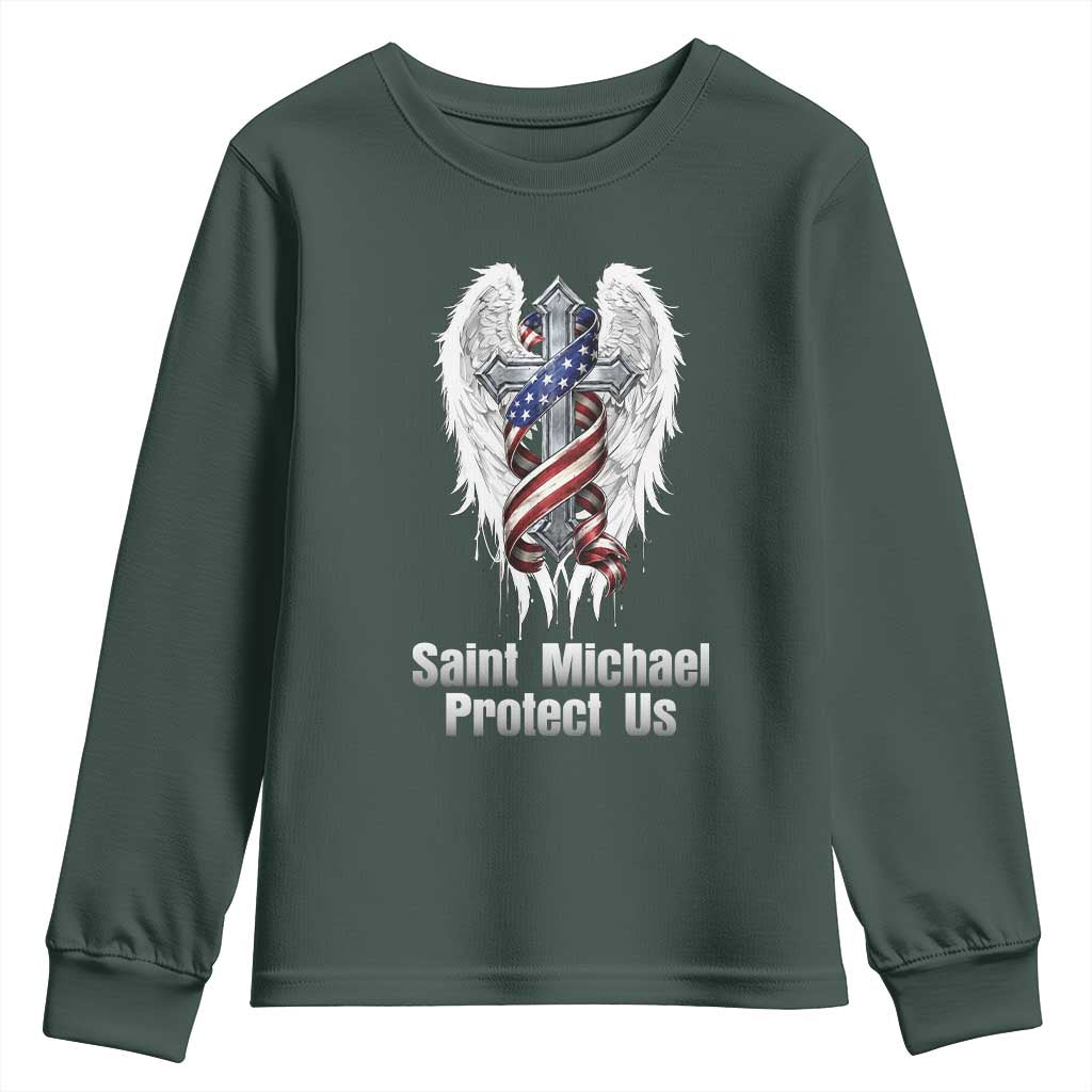 Saint Michael Protect Us American Christian Heritage Youth Sweatshirt Catholic Faith Gift TS12 Dark Forest Green Print Your Wear