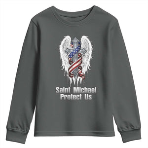 Saint Michael Protect Us American Christian Heritage Youth Sweatshirt Catholic Faith Gift TS12 Dark Heather Print Your Wear